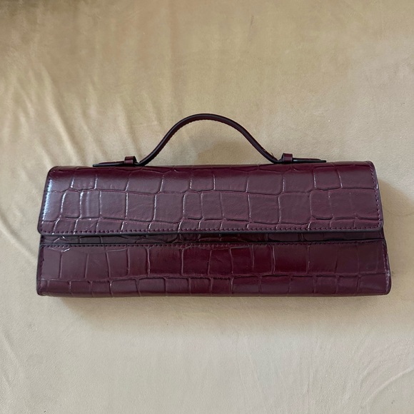 H&M Crocodile-Embossed Rectangular Clutch / Crossbody Bag Burgundy NWT - Picture 6 of 8